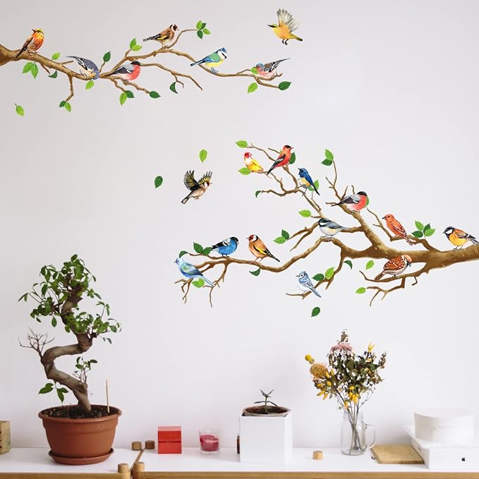 Little Birds on Tree Branches Wall Decal Vinyl Wall Sticker (34 x 34 Inch) | Removable Peel and Stick Art Murals Decor for Bedroom Offices Classroom Living Room Background - Image 3