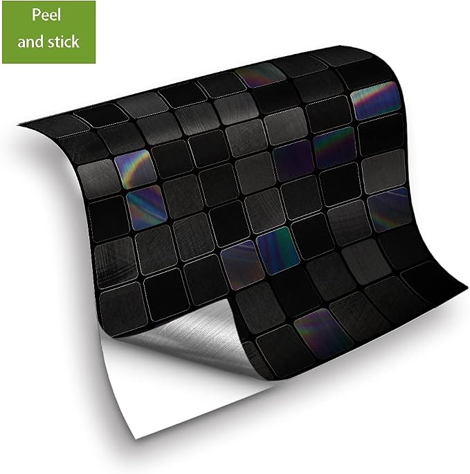 Alwayspon 25 Pcs Brushed Silver Self-Adhesive Transfer, Peel and Stick Tile Decal, Water-Proof Backsplash Sticker for Kitchen Bathroom Decor, Black Rainbow Mosaic, 8x8inch - Image 6