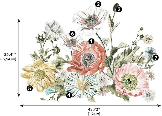 RoomMates RMK4641TBM Vintage Poppy Floral Peel and Stick Wall Decals - Image 2