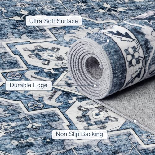 Round Area Rug for Living Room: 8ft Washable Rug for Bedroom Blue - Image 6