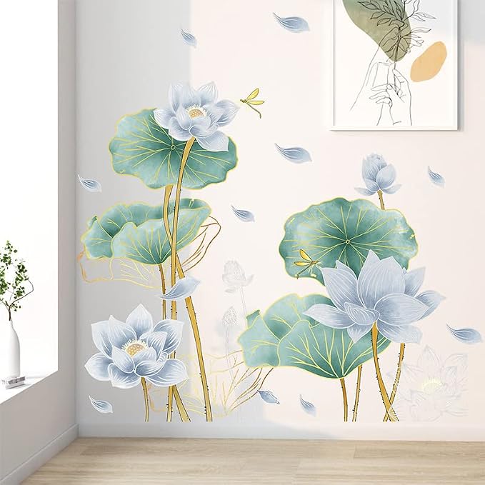 3D Wall Stickers Blue Lotus Floral Wall Art Decal Decor for Bedroom Living Room Offices Home Decoration - Image 5