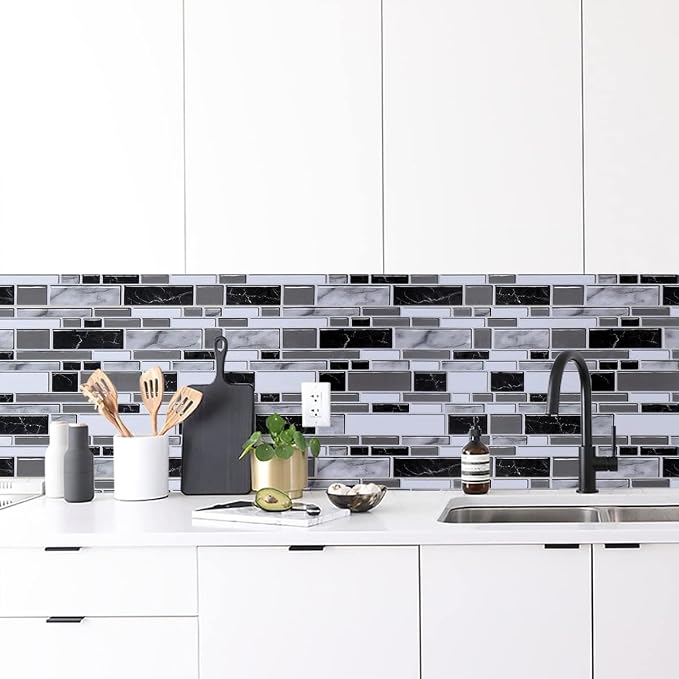 Livebor Kitchen Wallpaper Peel and Stick for Bathroom 11.8inch x 196.8inch | Kitchen Contact Paper Backsplash Tiles Wallpaper Peel and Stick Waterproof Countertop Wallpaper for Bathroom Cabinet Vinyl - Image 5