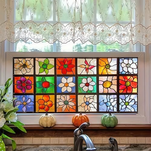 BlissYard Rainbow Flower Stained Glass Window Cling 39.3x17.7 Inch PVC by BlissYard