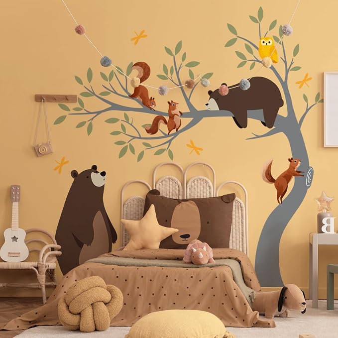 Forest Animals Wall Decal, Peel and Stick Nursery Animals Mural,Bears, Branches Tree Wall Stickers for Kids, Boys and Girls Room, Bedroom & Toddler Room Decor (Bear Tree Wall Decor) - Image 6