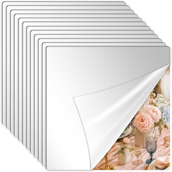 12PCS Square Acrylic Mirror Tiles, Mirror Sheets for Walls Decor, Square Mirror Centerpieces for Tables, Wall Mirror Full Length, for DIY Crafts Centerpieces Home Wall Table Ceiling Decor (12inch) by Cunnikku