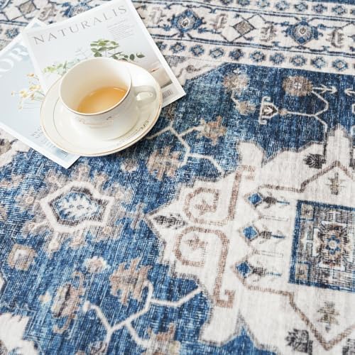 2x4 Non-Slip Entryway Area Rugs: Washable Stain Resistant Kitchen Carpet Printed Doormat Soft Low Pile Nursery Rug Vintage Small Floor Mat for Hardwood Bedroom Cozy Home Decor fot Family(2x4,Blue) - Image 3