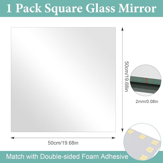 20 x 20 inch Frameless Glass Wall Mirror for Bathroom Sink, 1Pcs - Image 3