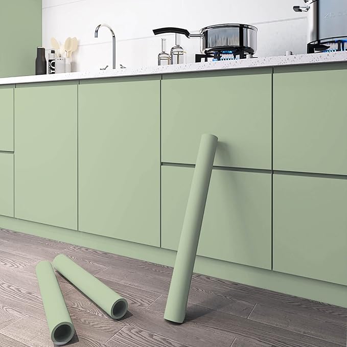 Dimoon 78.7''x17.3'' Green Skin Peel and Stick Wallpaper Contact Paper Modern Self Adhesive Wall Paper Removable Renter Friendly Textured Solid Color Vinyl Roll (78.7''x17.3'',Light Green Skin) - Image 2