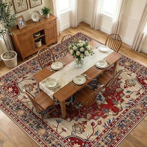 RELEANY Washable Area Rug, Square 10'x10', Red/Blue by RELEANY