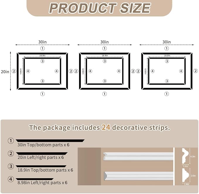 JBER Peel and Stick Wall Molding Kit, 6 Pre-Cut Bilinear Panels, White | Ready-to-assemble pre-cut molding, 3D trim panels for interior wall décor, living room & bedroom accent wall - Image 2