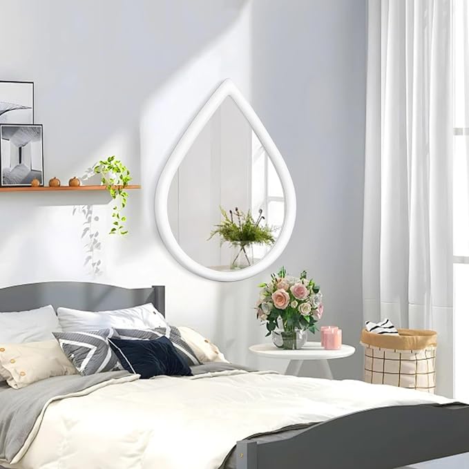 White Vintage Mirror Teardrop Wall Hanging Mirror Wood Frame 26 X 18 Inch Wall Mirrors Decorative for Entryway Living Room Bathroom Hallway Home Decor - Image 4