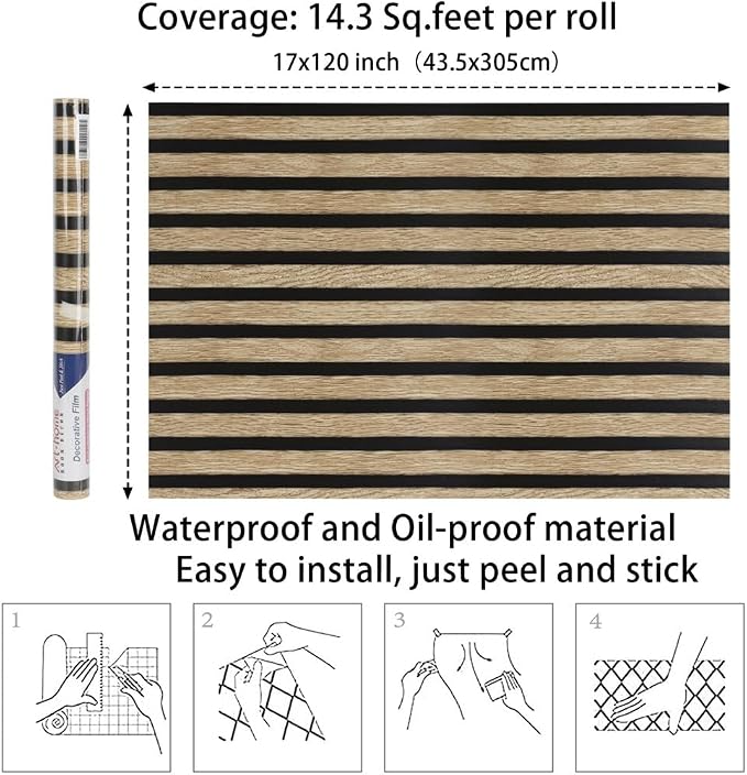 Arthome 17''x120'' Wood Slat Wallpaper,Peel and Stick Self Adhesive Wood Wallpaper PVC Vinyl Decorative Removable Wallpaper Waterproof Faux Wood Grating Stripe Contact Paper for Living Room Bedroom - Image 7