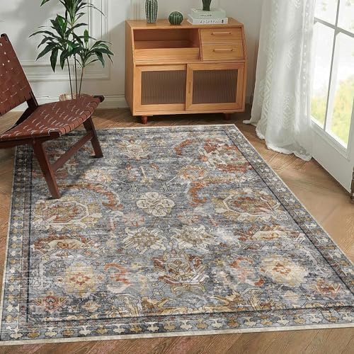 RUGSURE Washable Area Rugs - Perfect for Living Room, Bedroom, Kids Room, Nursery - Stain & Water Resistant Non-Slip, Pet & Child Friendly, Vintage Tribal Area Rugs (Turmeric and Grey, 5' x 7') - Image 5