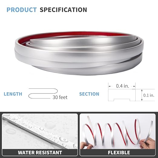 Art3d 30 ft Peel and Stick Flexible Molding Trim for Wall Tile Edge, Silver - Image 2