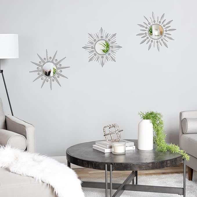 Silver Mirrors Wall Decor, Metal Sunburst Mirror Wall Art Decor Mirror - Image 5