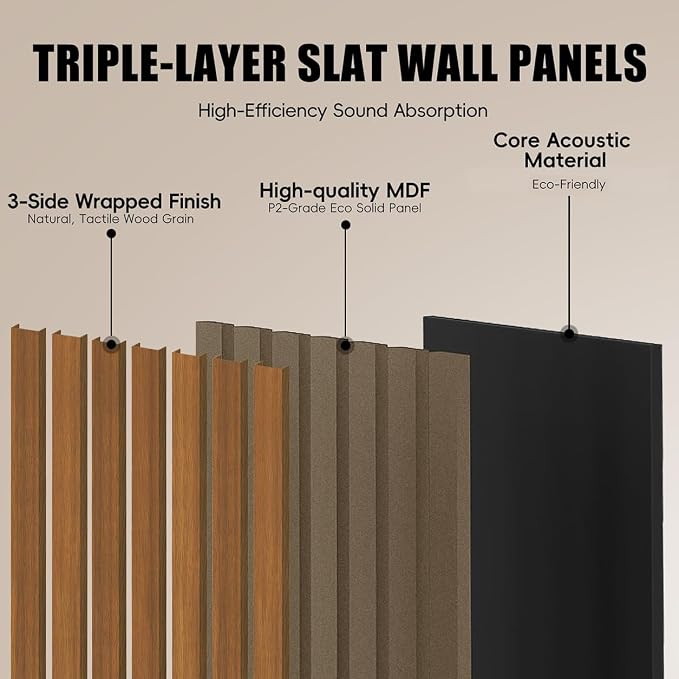 RITOLLO Wood Panels for Wall, 4 Pack Wood Slat Acoustic Panels, 118 x 11 in 3D Fluted Sound Absorbing Panels for Interior Wall Decor, Accent Wall for Living Room, Bedroom, Home Office (Teak) - Image 5