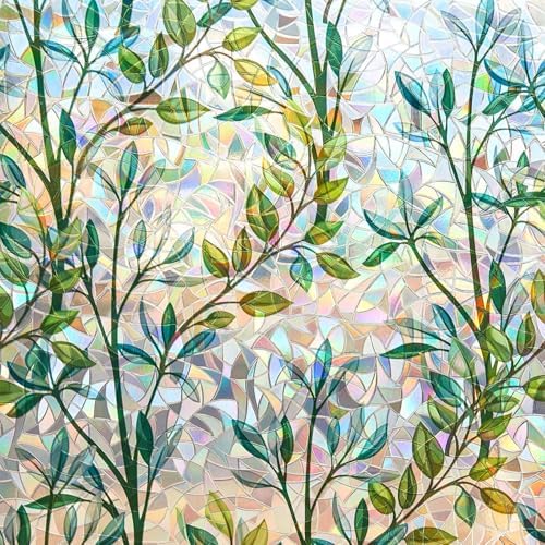 Finnez Window Privacy Film Stained Glass, Static Cling, Leaf 11.8″ x 78.7″ by FINNEZ