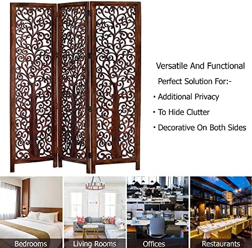 COTTON CRAFT Room Divider Wood Screen - Hand Carved Folding 3 Panels 60x72 - Image 5