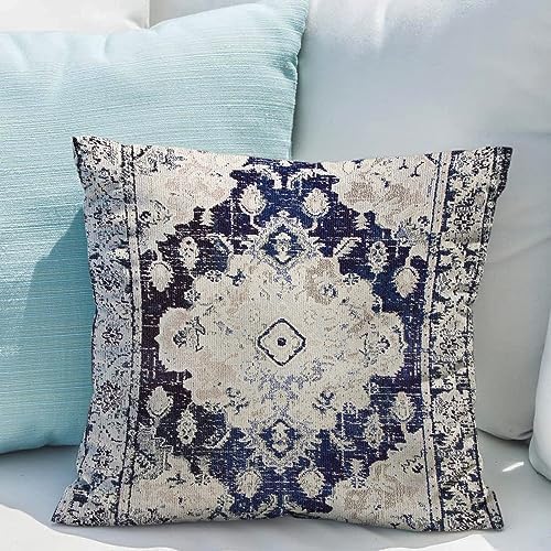 Snycler Boho Throw Pillow Covers 16x16 inch Set of 2 Boho Rug Carpet Double Sided Pattern Cotton Soft Pillow Case Cushion Cover Pillowcase for Couch Sofa Bed Decorative (Navy Blue) - Image 6