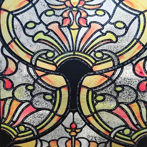 3D Vintage Stained Glass Window Film with Tools, Decorative Window Privacy Film for Room/Door/Home Decor, Amber Tracery,11.02"X70.87"(28X180CM) - Image 2