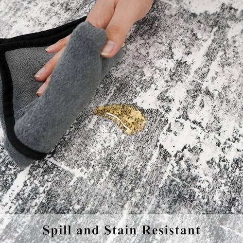 Abstract 14ft Long Runner Rug: Non-Slip Washable Rug Runner Low-Pile Soft Beside Carpet Indoor Farmhouse Entryway Floor Mat Bathroom Living Room Cozy Stain Resistant Area Rugs(2'6x14,Black/Grey) - Image 6