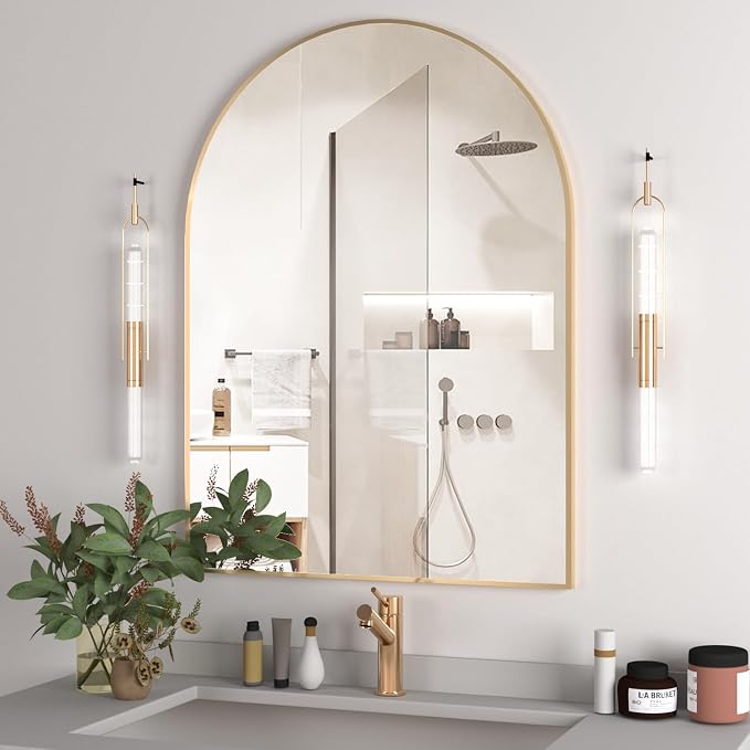 Arched Wall Mirror for Bathroom, 30"x40" Arched Mirror Wall Mounted Mirror with Metal Frame, Gold Vanity Mirror Decor for Mantle, Bedroom, Entryway, Living Room by NEUWEABY