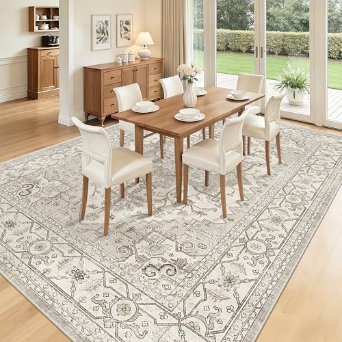 Madane 8x10 Area Rugs for Living Room, Non-Slip Washable Rug, Beige/Brown - Image 4
