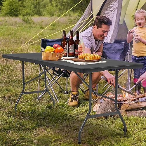 FDW | 6FT Folding Table | Black | Portable Plastic Table - Image 2