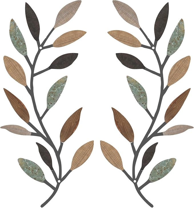 Zhengmy 2 Pcs Metal Leaf Wall Art Vine Branch Decor,Classic Color | Olive Branch Metal Decor for Living Room Hallway, Symmetrical Leaf Pair for Doorway Entryway, Lightweight Hanging Art Design by Zhengmy