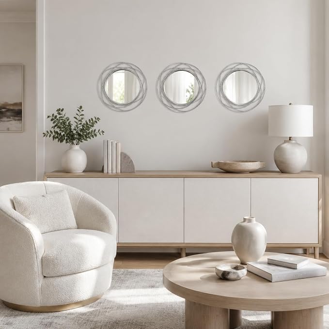 Silver Sunburst Mirror 12x12 Inch, Metal Sun Wall Decor, Small Round Decorative Wall Mirror for Living Room, Bedroom, Entryway, Bathroom - Image 6