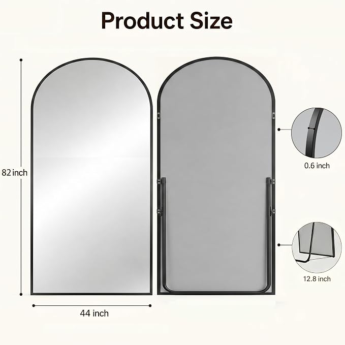 Antok Full Length Mirror, 82"x44" Floor Mirror with Stand, Black, Arched - Image 7
