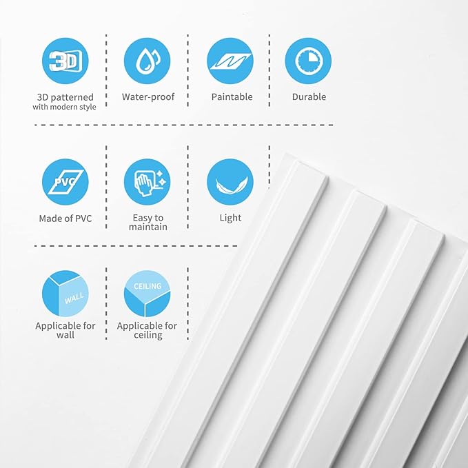 Art3d 3D Fluted Textured Slat Wall Panels, 19.7 x 19.7 in, 12-Pack, White | PVC, Waterproof, Scratch Proof, Wipeable, Break-Proof, Ideal for Home, Office and Commercial Spaces - Image 6