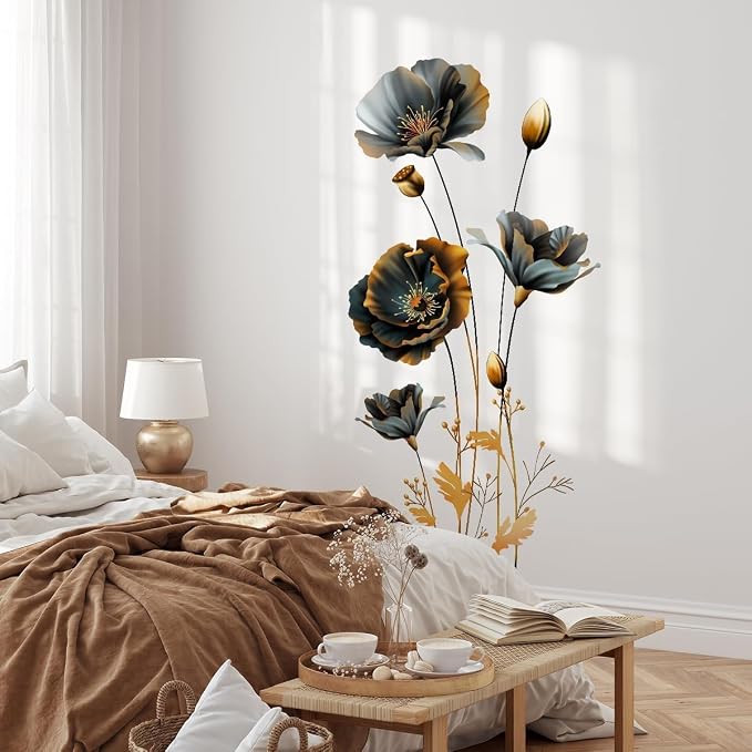 3D Wall Stickers Black Gold Floral Wall Art Decal Decor for Bedroom Living Room Offices Home Decoration - Image 8
