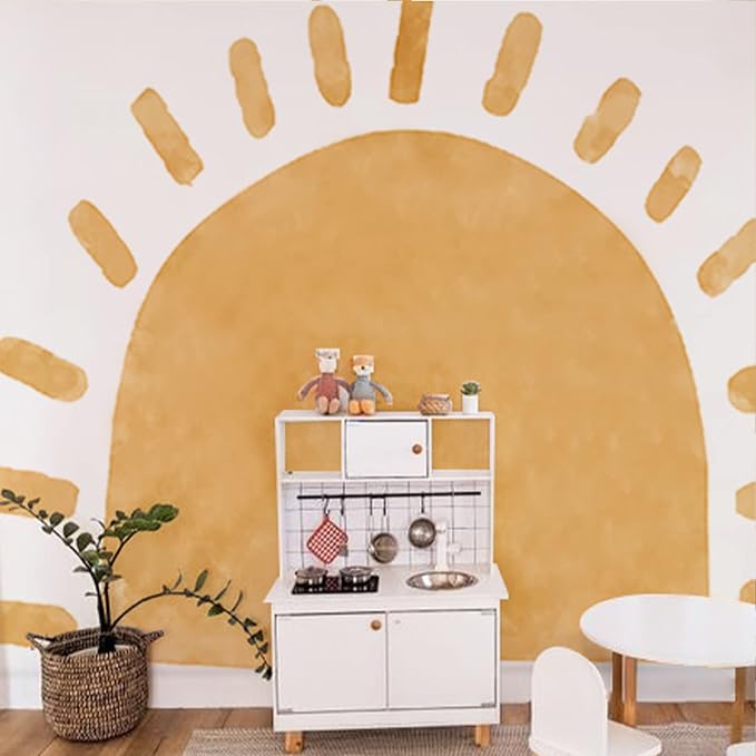 Extra Large Arched Boho Sun Mural for Nursery and Classroom | 94.49" x 70.87" Watercolor Texture Fabric Decal, Peel and Stick Huge Sun Rise Wall Mural for Classroom and Nursery - Image 6