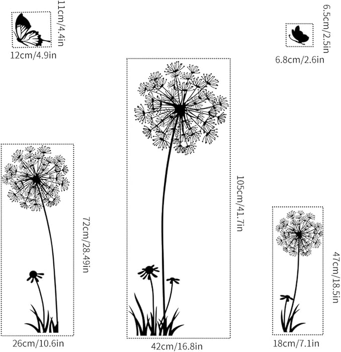 Arawat Dandelion Wall Decals Flower Stickers Murals Black Butterflies Wall Decor for Bedroom Office Bathroom Living Room Floral Wall Decals Removable Wall Art Decoration Peel and Stick Room Wall Decor - Image 7