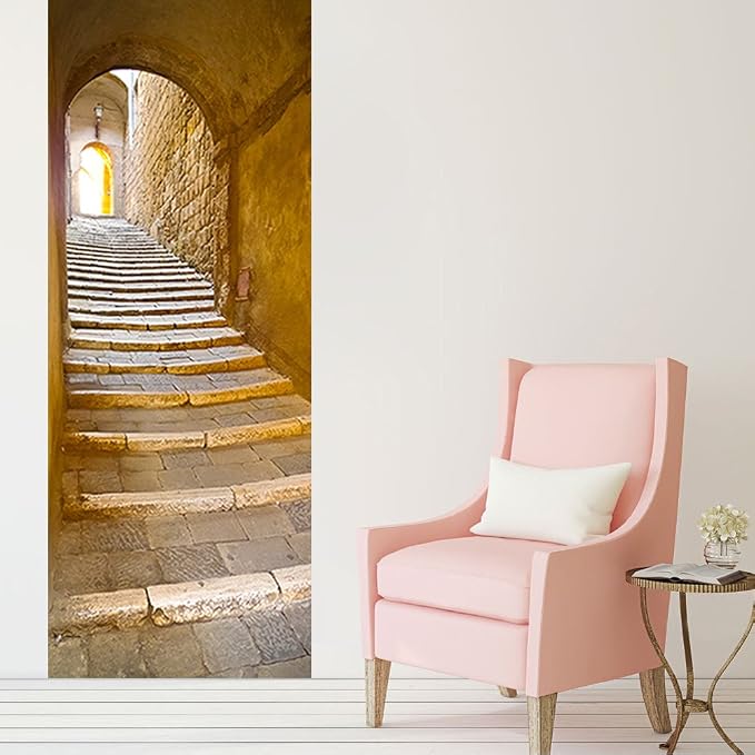 Door Stickers Peel and Stick Murals-Wall Cover Decorative DecalnStone Step | 30.3"W x 78.7"H, 3D Stone Steps Wallpaper，Waterproof Removable Opaque Vinyl Self Adhesive Fake Door Decor for Home Office - Image 6