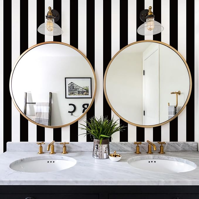 Jeweluck Black and White Striped Wallpaper Peel and Stick Wallpaper Vinyl | 17.7”x393.7” Striped Contact Paper Stripe Wallpaper Waterproof Removable Self Adhesive Wall Paper for Bathroom Decor Vinyl - Image 2
