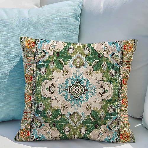 Snycler Boho Throw Pillow Covers 24x24 inch Set of 2 Boho Rug Carpet Double Sided Pattern Cotton Soft Pillow Case Cushion Cover Pillowcase for Couch Sofa Bed Decorative (Green) - Image 5