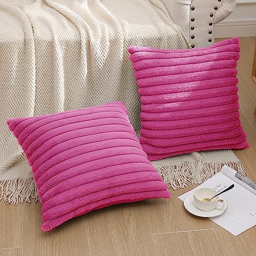 Pallene Faux Fur Decorative Throw Pillow Covers 22x22 Set of 2, Hot Pink - Image 6