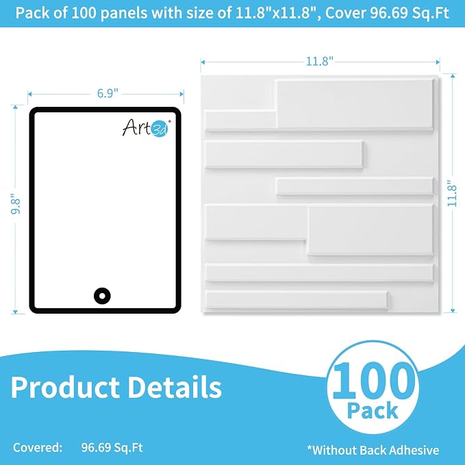 Art3d 100 Pack Decorative 3D Wall Panels, 97 Sq.Feet PVC Interior Wall Décor, 11.8"x11.8", White - Image 2