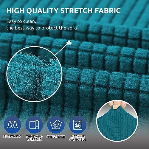 KEKUOU Stretch Couch Covers for Sofa, 3 Cushion Couch Slipcover,Peacock Blue - Image 5