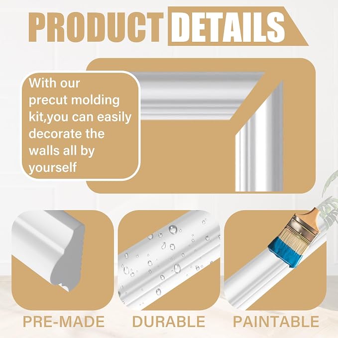 Pangda 3 Set Peel and Stick Wall Molding Kit Inner and Outer Layer Style Premade Wainscoting Panel for Interior Wall Moulding Decor Accent Wall Molding (24x48inch+48x 72inch) - Image 3