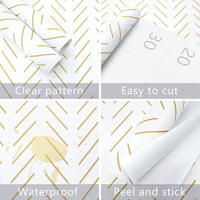 Erfoni Yellow White Peel and Stick Wallpaper Modern Herringbone Wallpaper | 17.7in x 393.7in Geometric Removable Contact Paper Bathroom Peel and Stick Self Adhesive Cabinets Wallpaper Waterproof - Image 6
