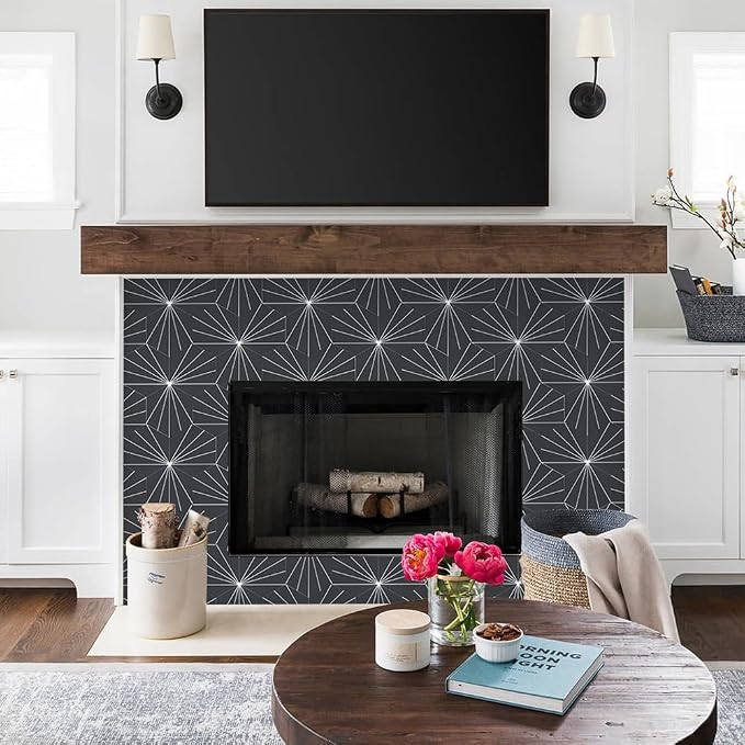 AULIGET Flower Vintage Hexagon Tile Peel and Stick Backsplash, 6"x7" Self Adhesive Wall Tiles in Grey (Pack of 45) - Image 4