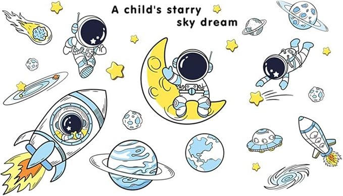 Arawat Space Decor Astronaut Wall Stickers - Space Theme Bedroom Classroom Playroom Murals & Decals - Wall Decals for Boys Girls Room - Outer Space Wallpaper With Planets - Image 8