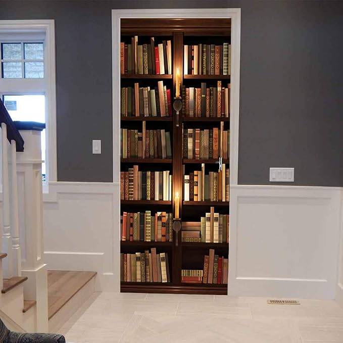 COLORSPRING 3D Door Stickers Peel and Stick, Bookcase Door Decal Cover | Removable Self-Adhesive Wallpaper Mural for Home Décor - Image 7