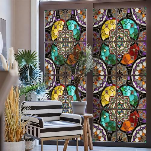Stained Glass Window Privacy Film Static Cling - Rainbow Glass Decorative Sun Blocking Window Covering, Non-Adhesive Removable Stickers for Home & Office, 17.5" x 78.7" (Color 34) - Image 3