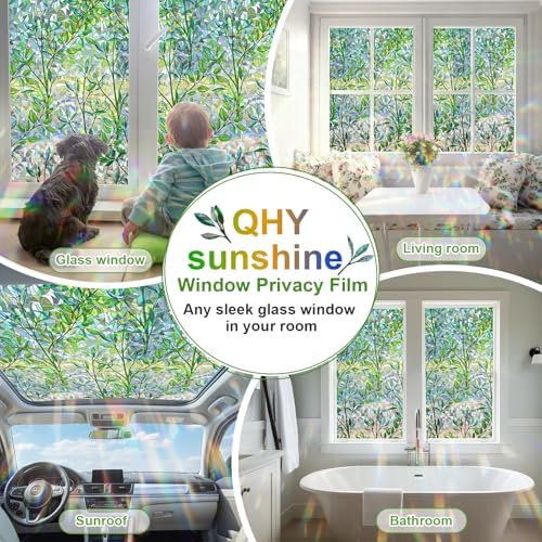 Window Privacy Film Stain Glass Window Film Rainbow Window Film Window clings Non-Adhesive Reusable Decorative for Room (Leaf Rainbow, 23.6 X 78.7 in) - Image 6