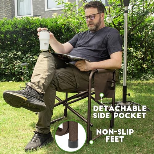 TIMBER RIDGE Aluminum Oversized Camping Chair, Lightweight Portable Directors Chair with Side Table Detachable Side Pocket for Outdoor Camping, Lawn, Picnic, Support 400lbs Tan 2 Pack - Image 6