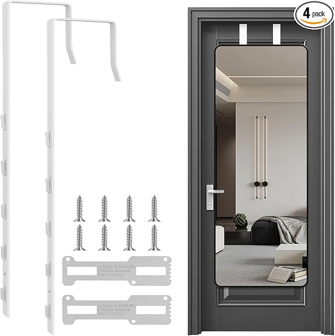2 PCS Over The Door Mirror Hanger, Adjustable Door Mirror Hanger, Five-Hole Over The Doors-Mirrors Hook, Mirrors Doors Hangers with 2 Iron Filings and Screws (White) by Unknown